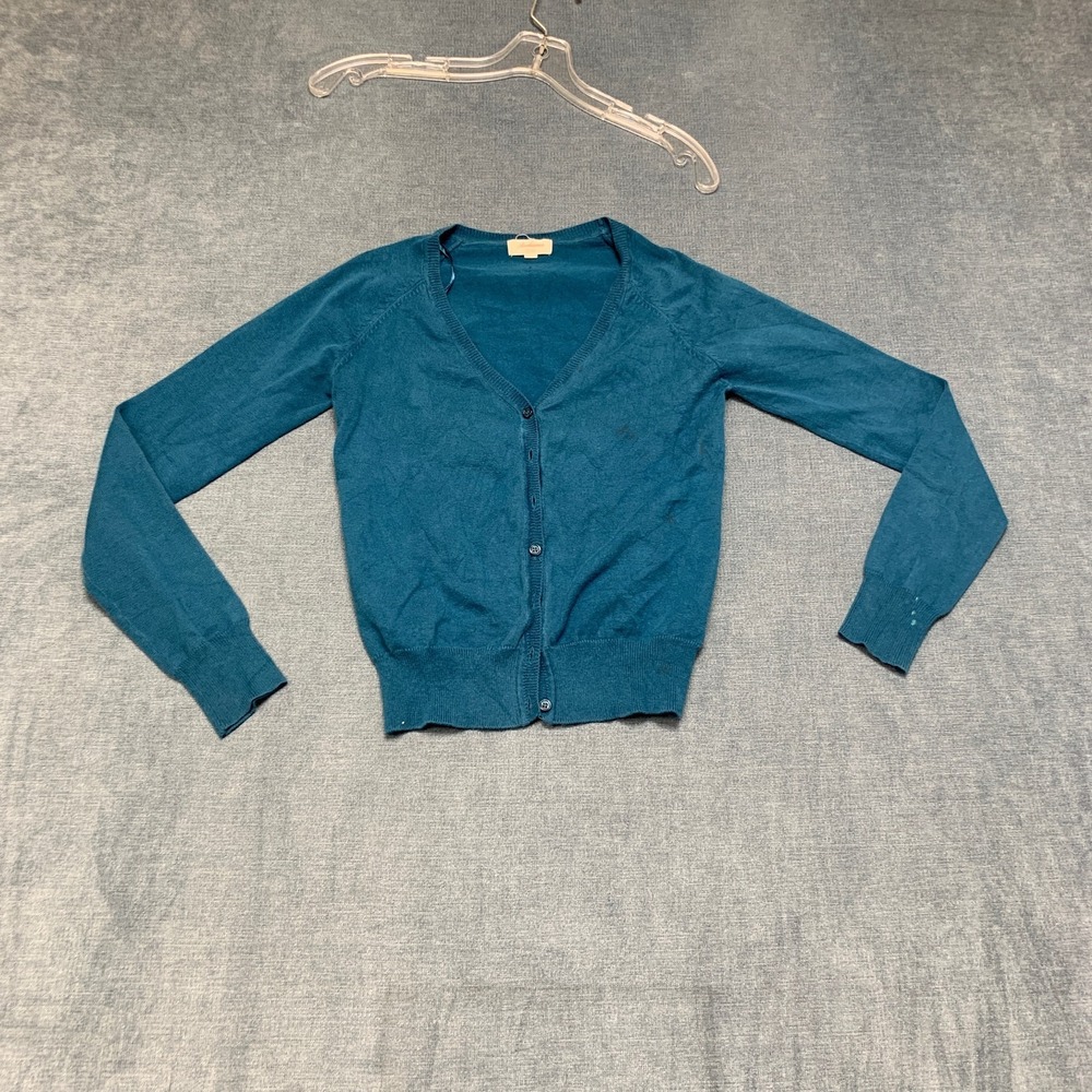 Ambiance Cardigan Sweater Womens Small Teal Knitted Raglan Sleeve Button Front